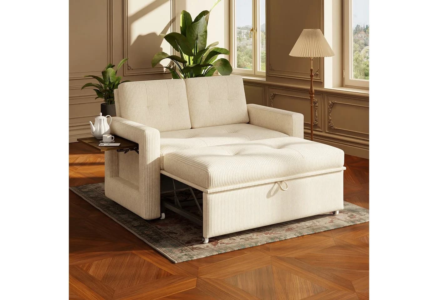 YOUDENOVA 3-in-1 Schlafsofa mit Klapptisch Beige - Bild 4