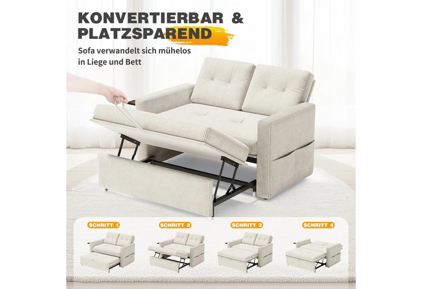 YOUDENOVA 3-in-1 Schlafsofa mit Klapptisch Beige - Bild 5