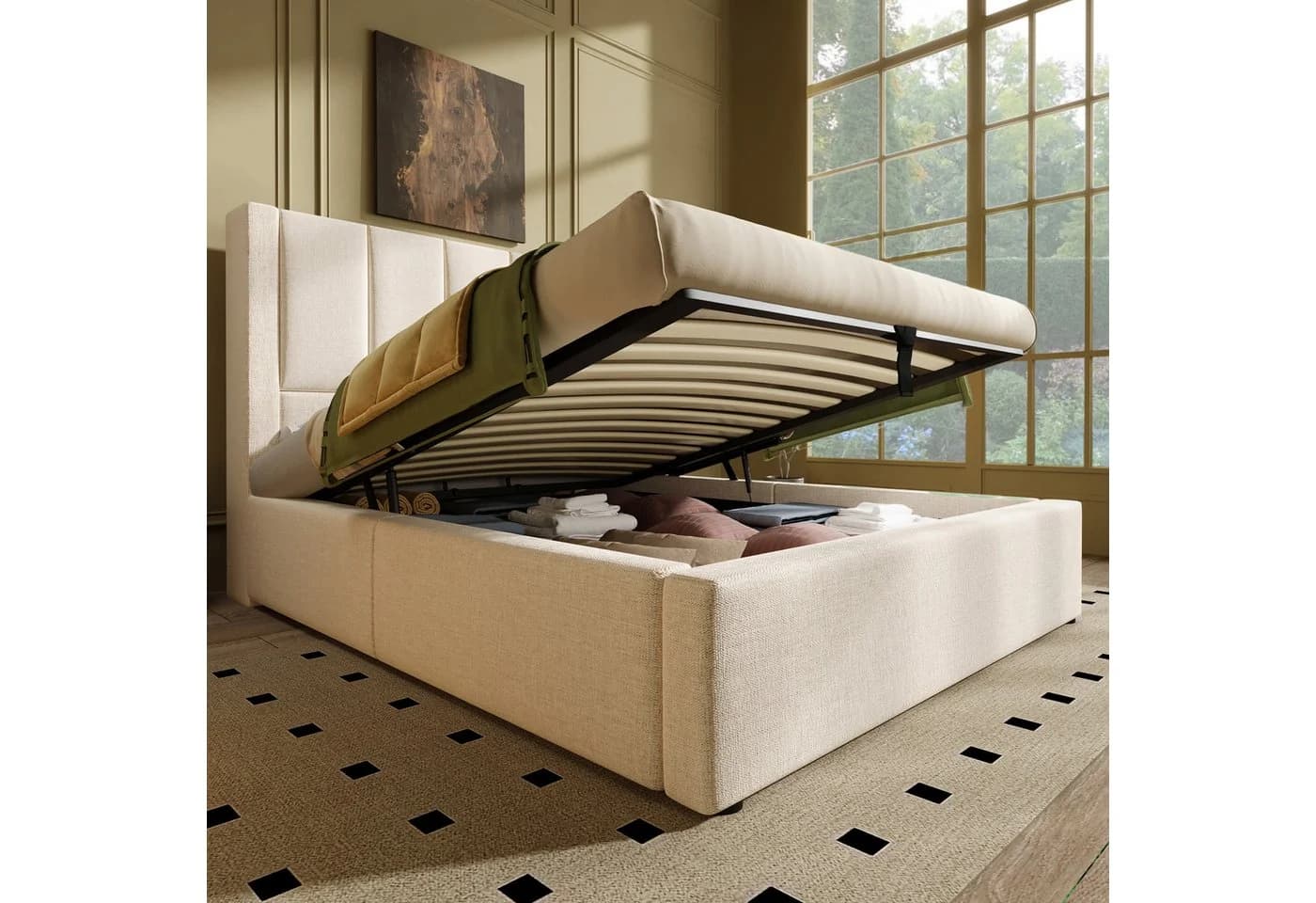 Ulife Polsterbett mit Bettkasten & USB-Ladestation Beige/Grau - Bild 2