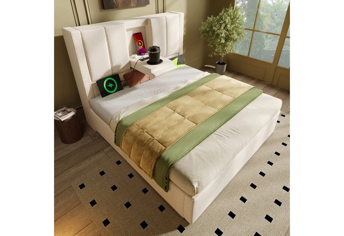 Ulife Polsterbett mit Bettkasten & USB-Ladestation Beige/Grau - Bild 4