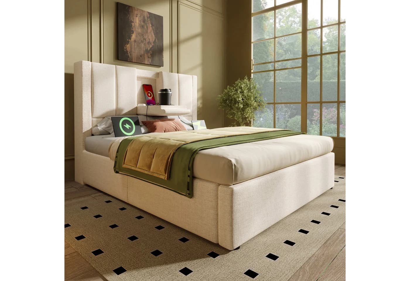 Ulife Polsterbett mit Bettkasten & USB-Ladestation Beige/Grau - Bild 5