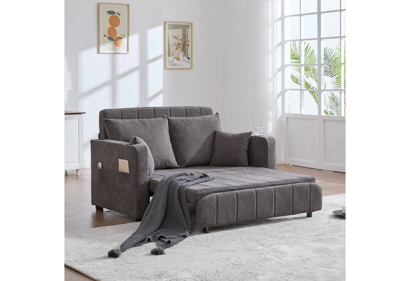 TavilaEcon Schlafsofa mit USB-Ladefunktion und Stauraum Grau - Bild 2