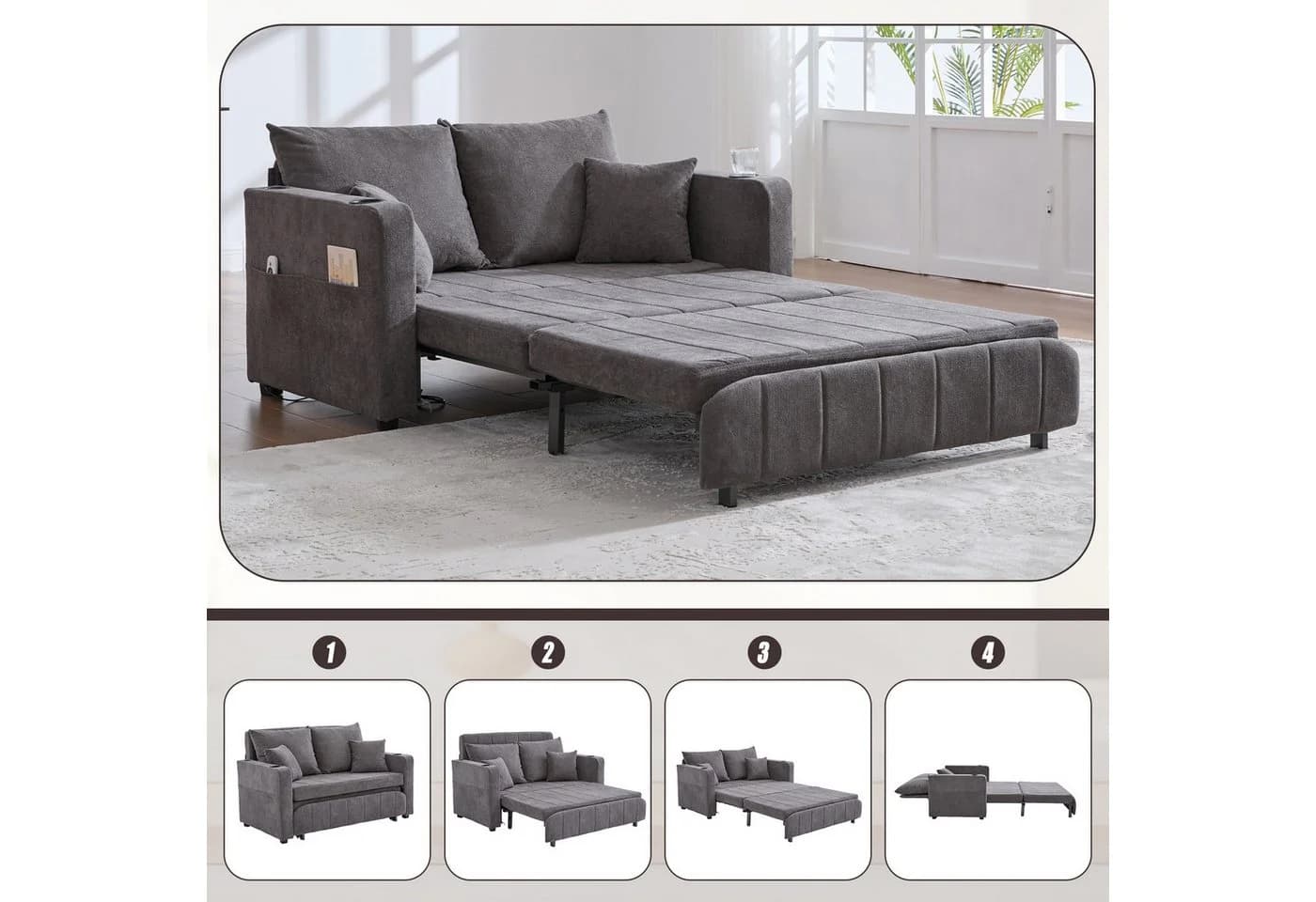TavilaEcon Schlafsofa mit USB-Ladefunktion und Stauraum Grau - Bild 3