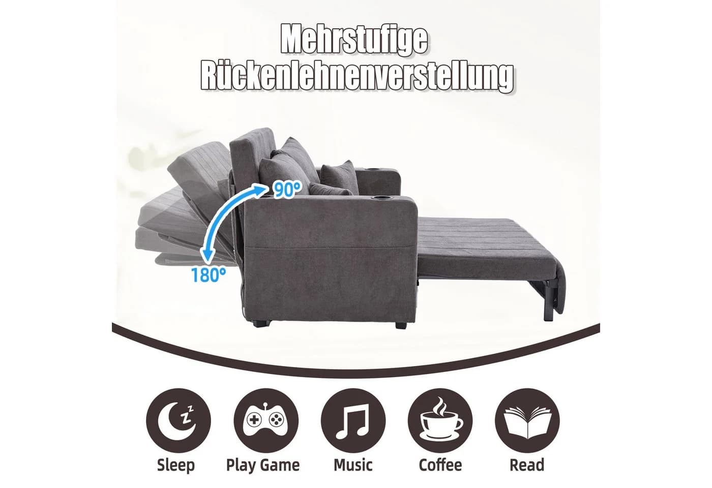 TavilaEcon Schlafsofa mit USB-Ladefunktion und Stauraum Grau - Bild 5