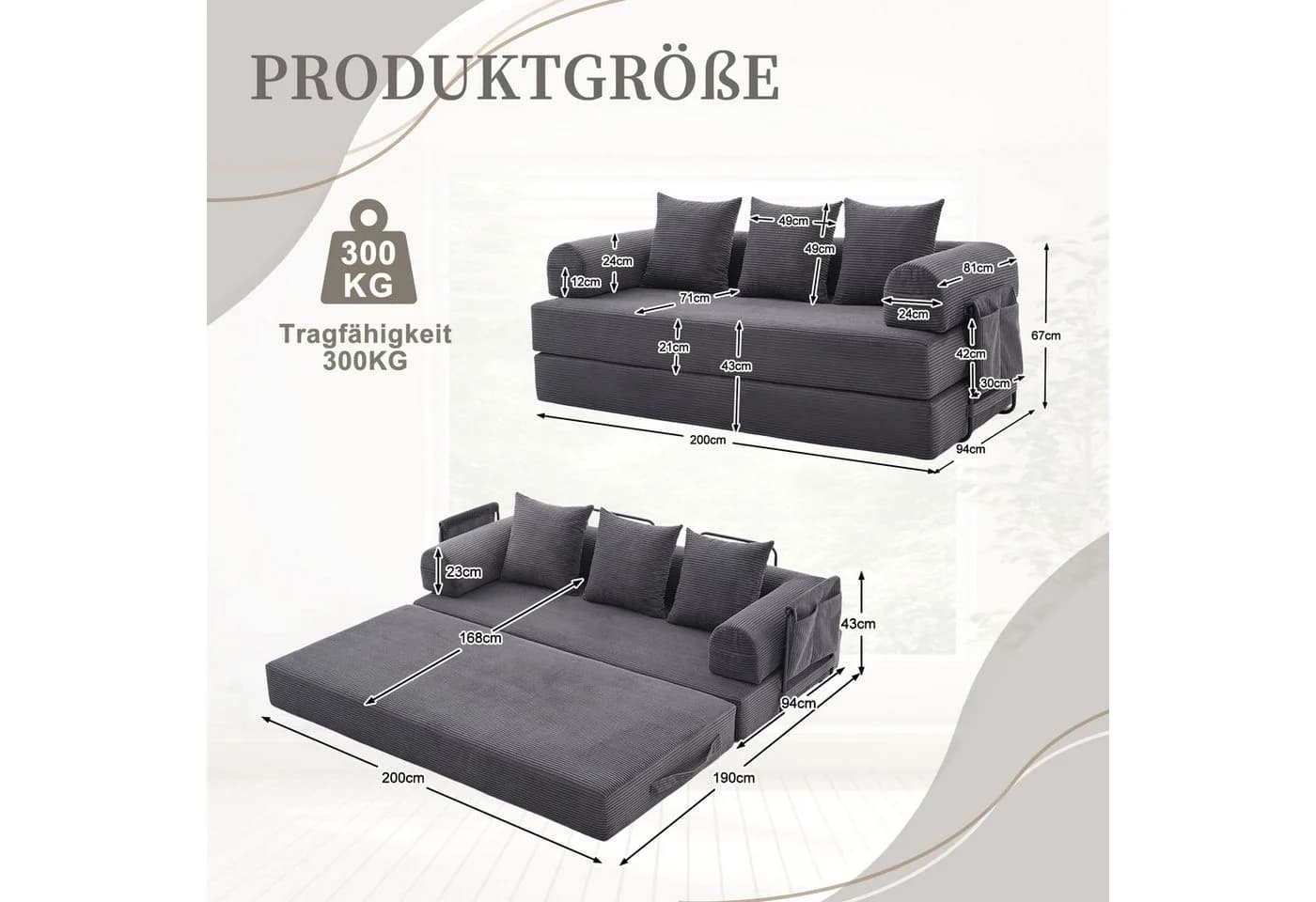 TavilaEcon 3-Sitzer Kompressionssofa Dunkelgrau - Bild 4