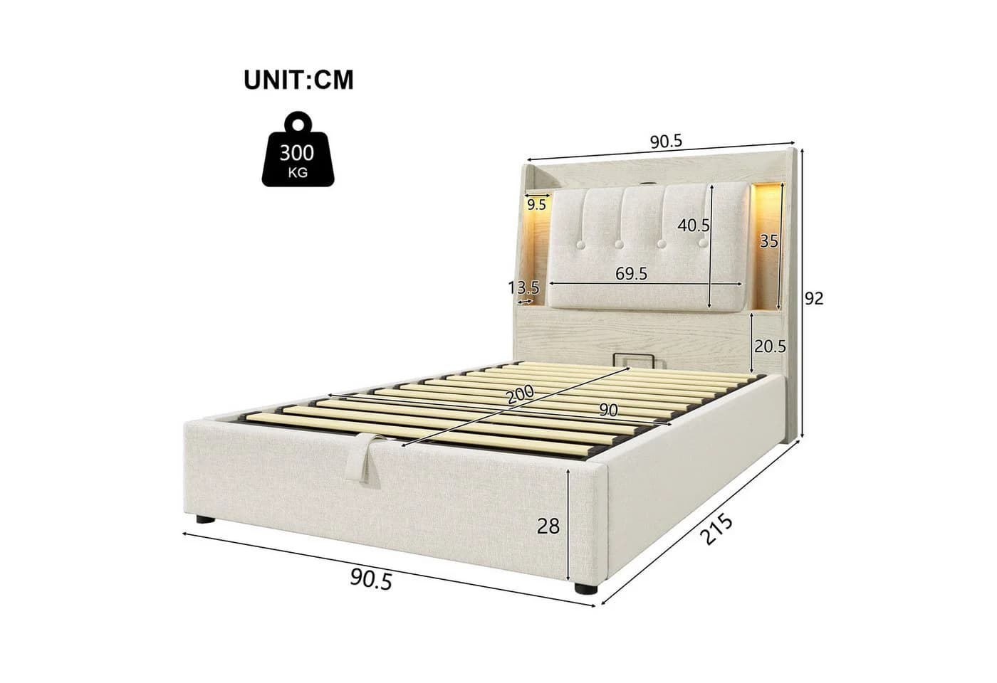 TavilaEcon Boxspringbett mit LED & USB-Anschlüssen Beige - Bild 4