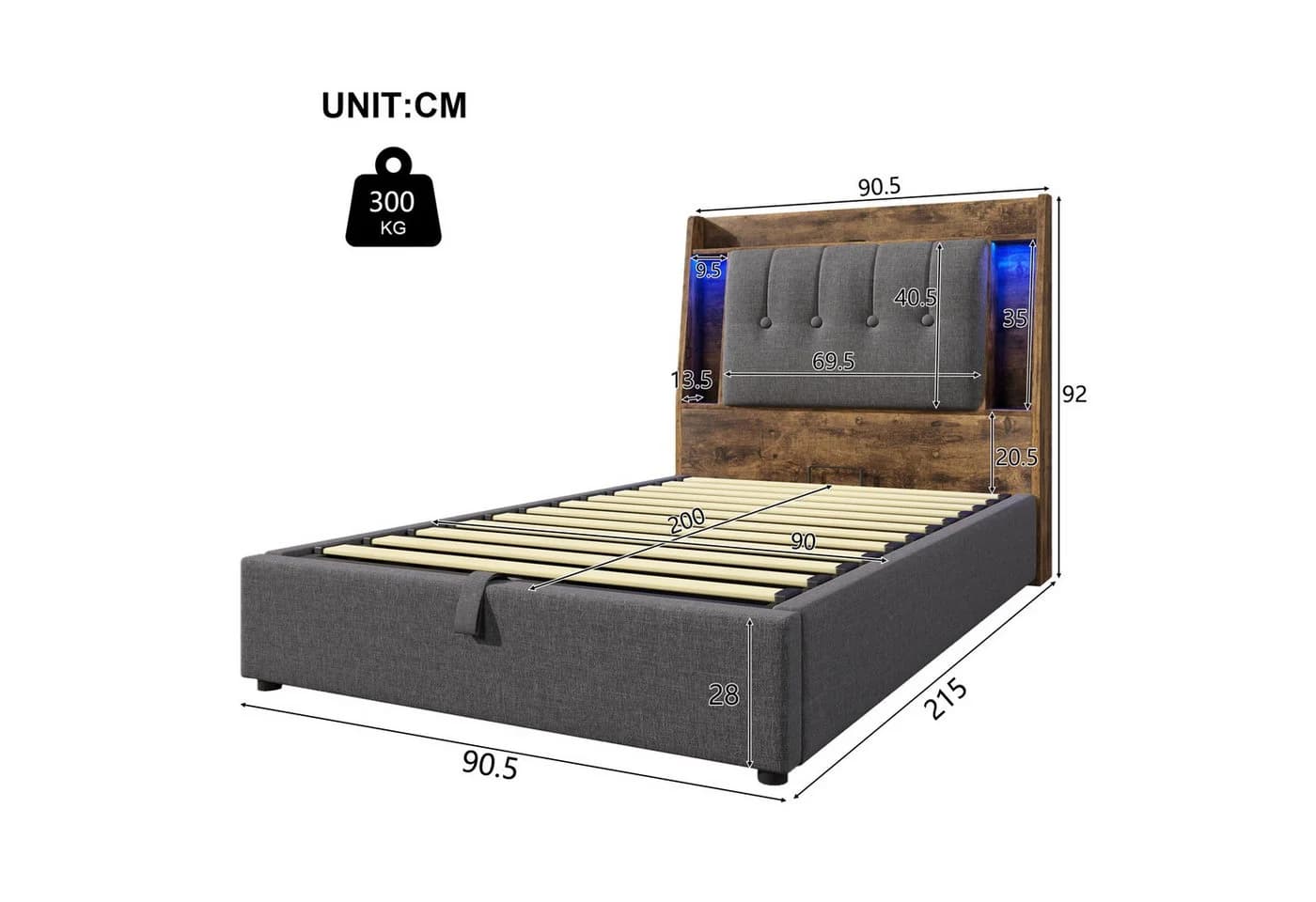 TavilaEcon Boxspringbett Polsterbett mit LED-Lichtleiste 90x200cm Beige - Bild 4
