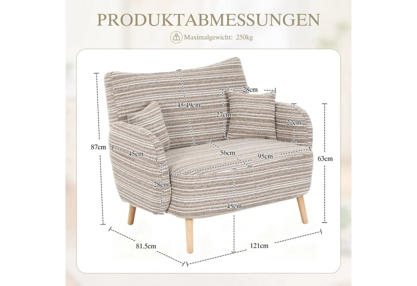 TavilaEcon 2-Sitzer Sofa Modern Khaki mit Armlehnen - Bild 4