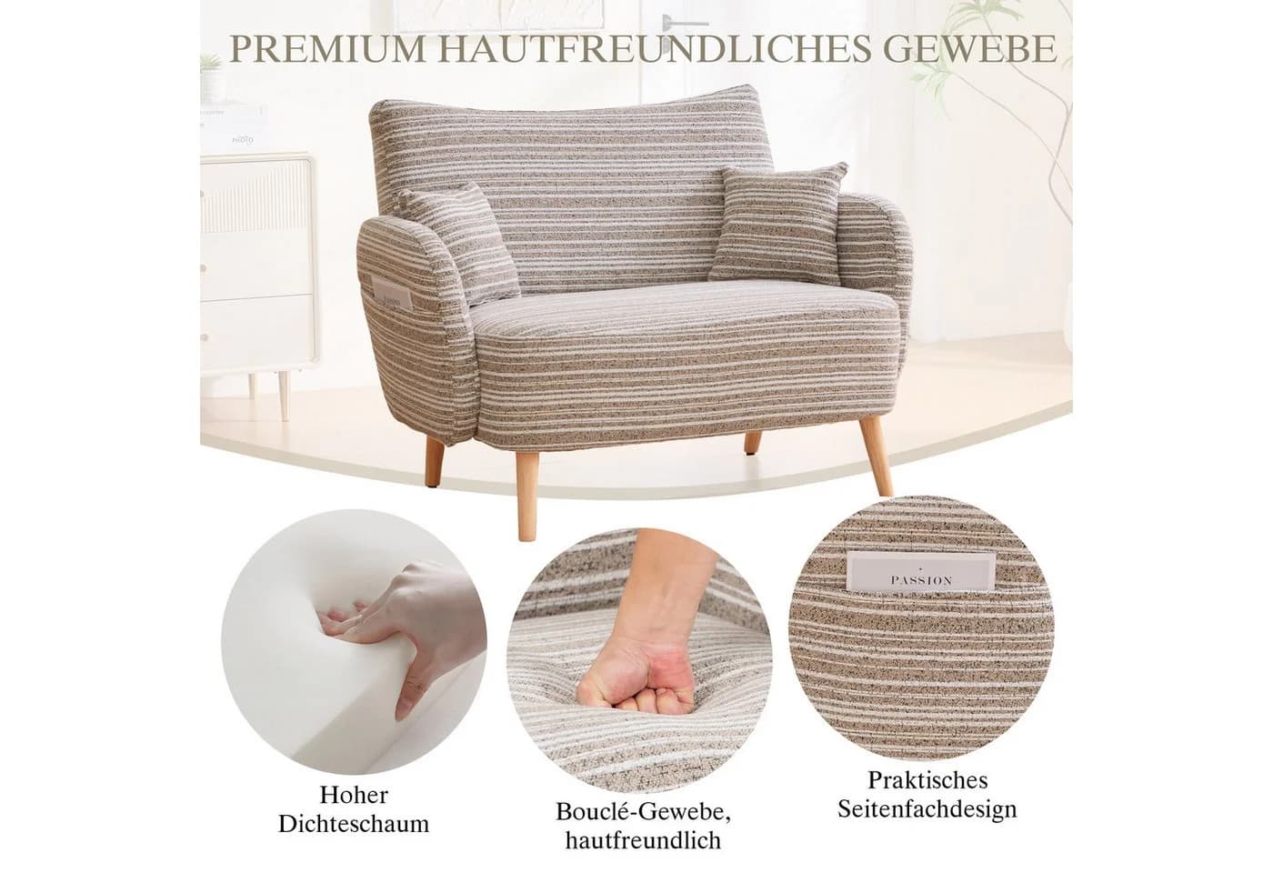 TavilaEcon 2-Sitzer Sofa Modern Khaki mit Armlehnen - Bild 5