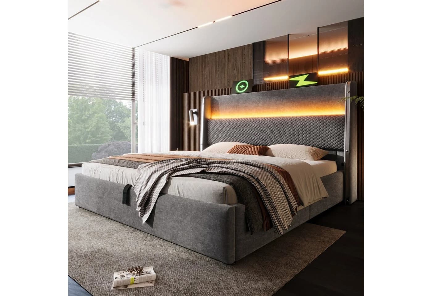 TavilaEcon Boxspringbett Modernes hydraulisches Bett 140x200cm Beige/Grau - Bild 3