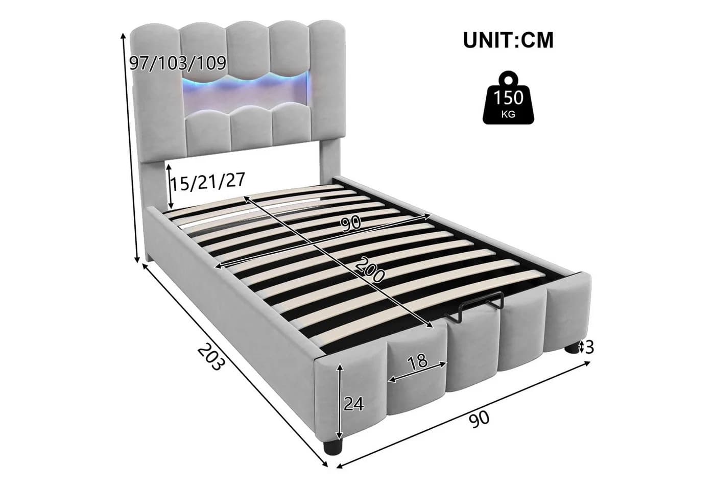 TavilaEcon Boxspringbett Polsterbett mit LED-Beleuchtung und Hydraulik - Bild 4