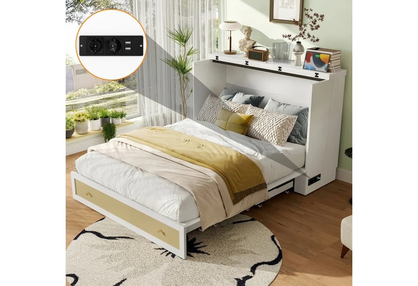 TavilaEcon Schrankbett Klappbett mit Schubladen & USB, 140x200cm, Weiß - Bild 2