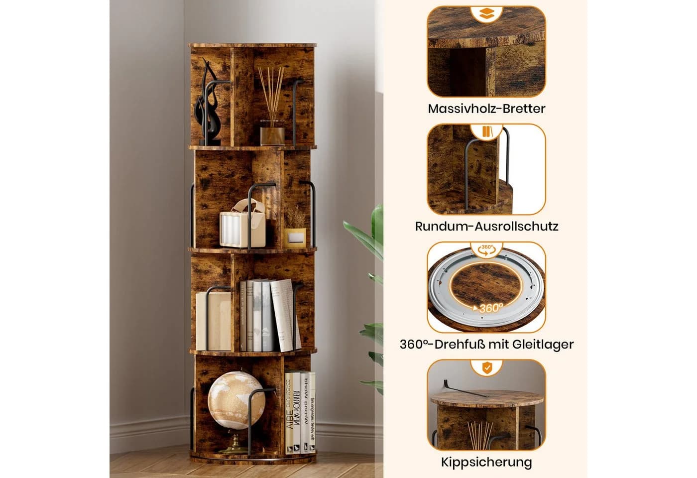 Oak&Tea Bücherregal 4 Ebenen 40 cm Durchmesser
