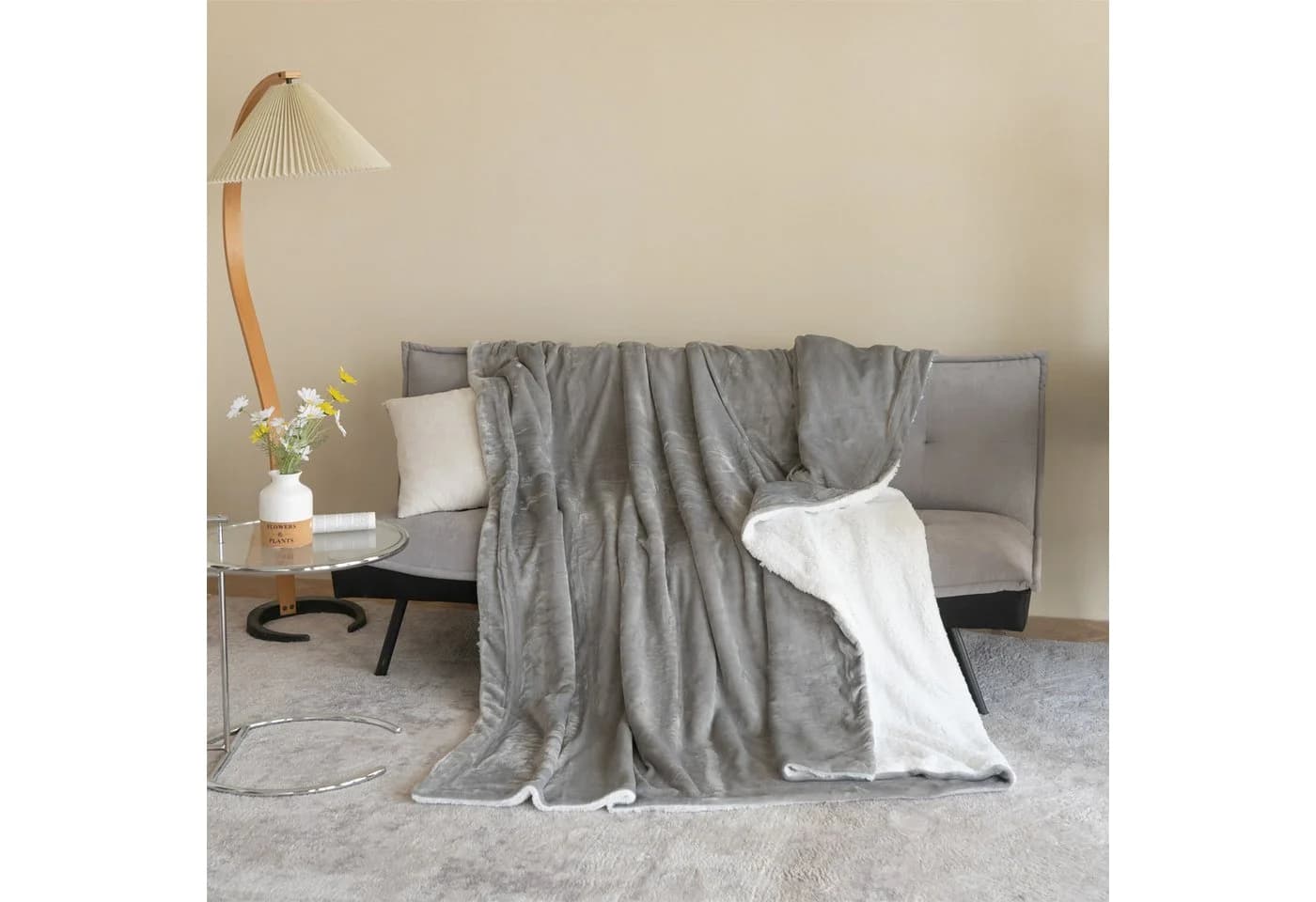 Good Nite Sherpa-Fleece-Wohndecke Grau - Bild 3