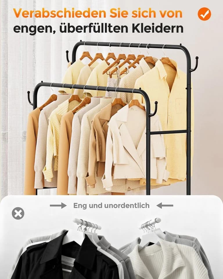 Oak&Tea Kleiderständer Freistehend mit Doppelten Kleiderstangen, Rollen, Ablagefach - Bild 5