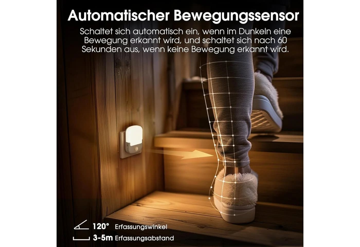 LOHAS-LED Nachtlicht Steckdose 3-seitig mit Sensor & Dimmbar Weiß - Bild 3