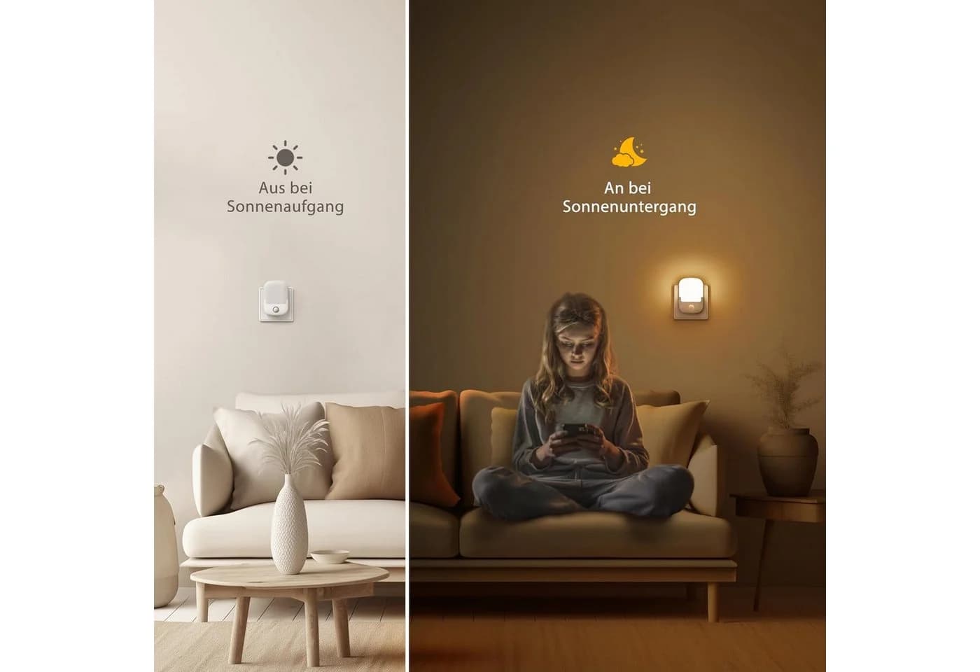LOHAS-LED Nachtlicht Steckdose 3-seitig mit Sensor & Dimmbar Weiß - Bild 4