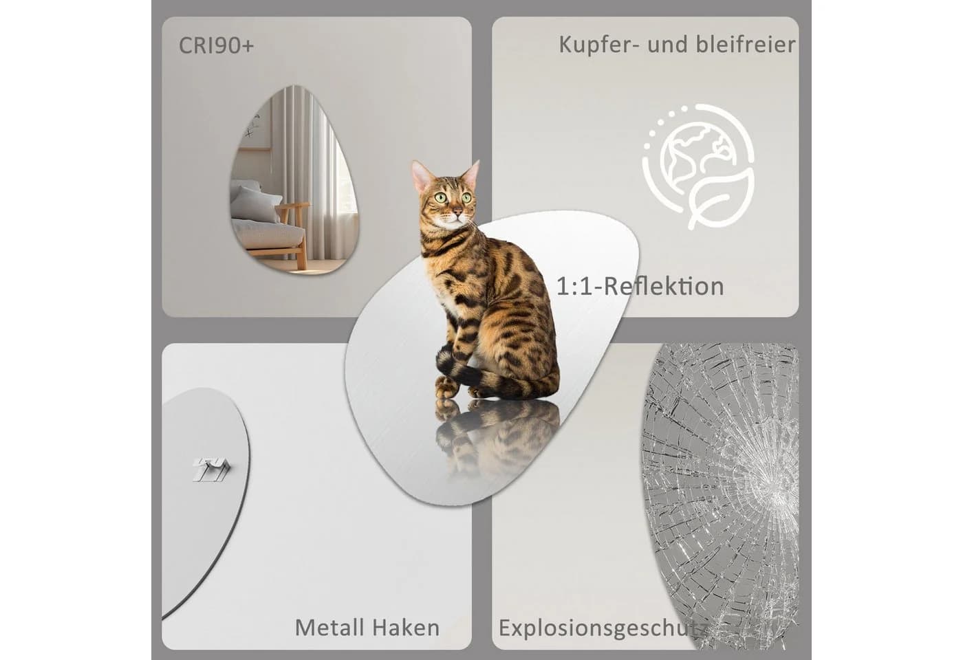 Boromal Asymmetrischer Badspiegel Wassertropfen 5mm HD Glas Rahmenlos - Bild 3