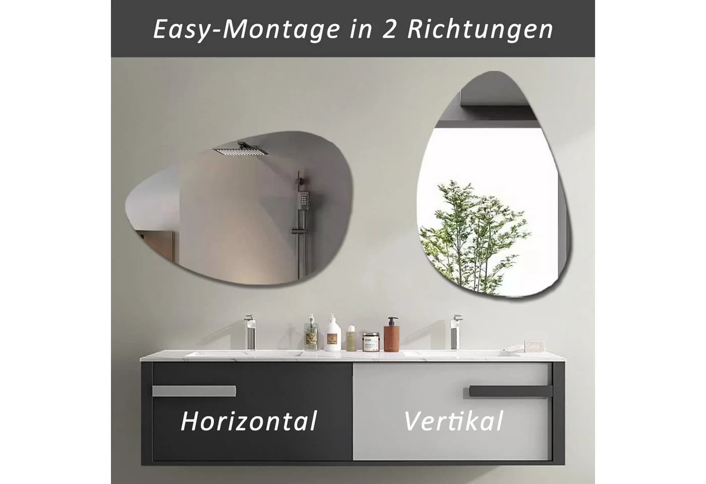 Boromal Asymmetrischer Badspiegel Wassertropfen 5mm HD Glas Rahmenlos - Bild 5