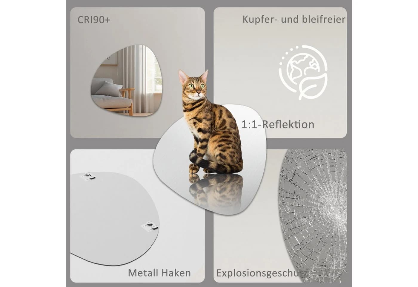 BOROMAL Asymmetrischer Wandspiegel Rahmenlos 5mm HD Glas - Bild 3