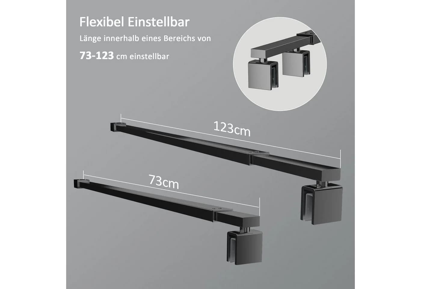 Boromal Duschwand-Stabilisationsstange Haltestange 8-10mm Schwarz - Bild 4