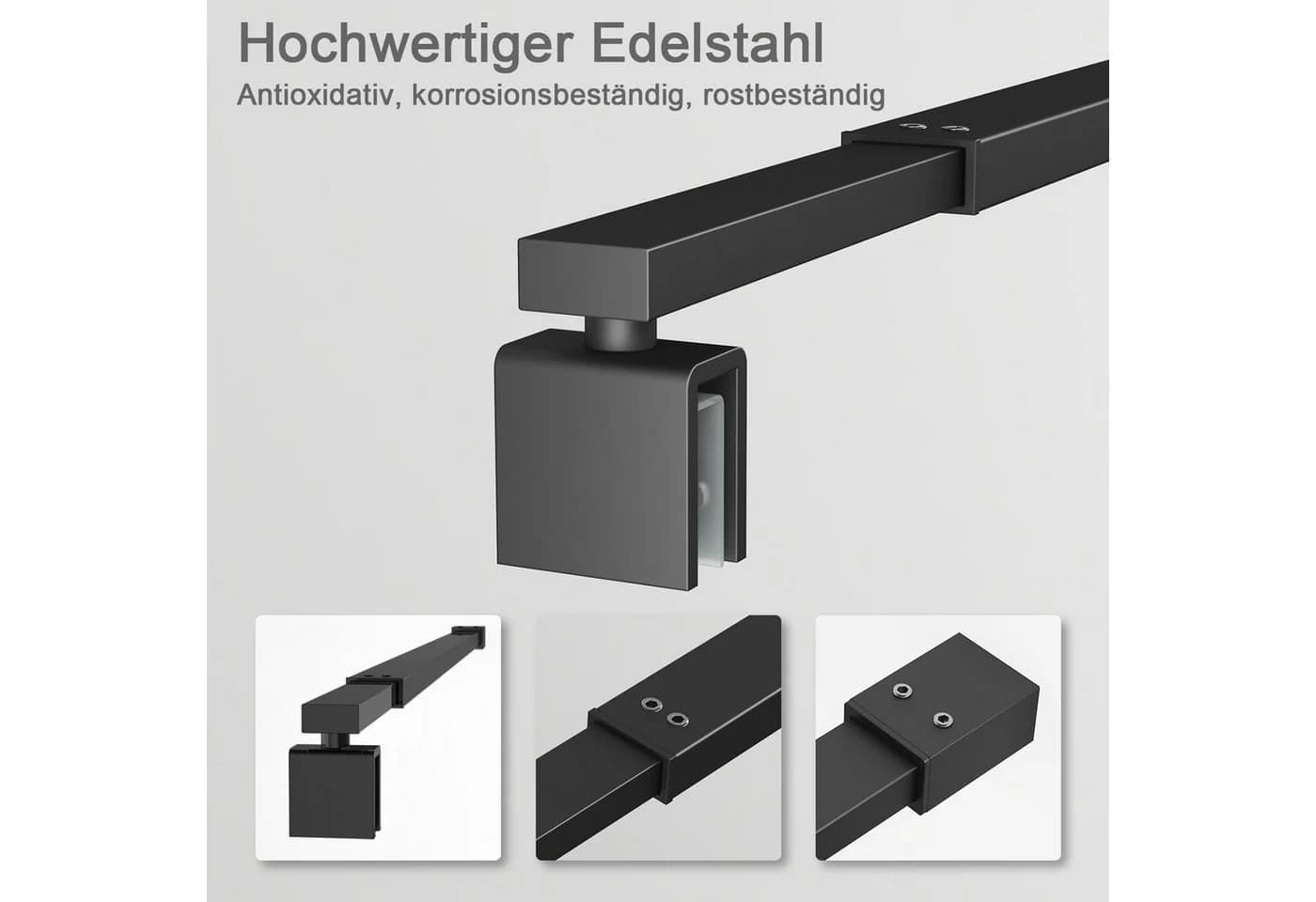 Boromal Duschwand-Stabilisationsstange Haltestange 8-10mm Schwarz - Bild 5
