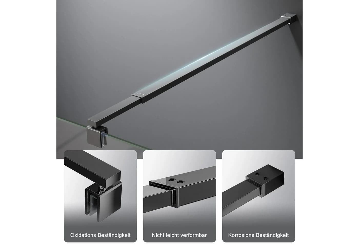 Boromal Duschwand-Stabilisationsstange Schwarz Chrom 73-123cm - Bild 3