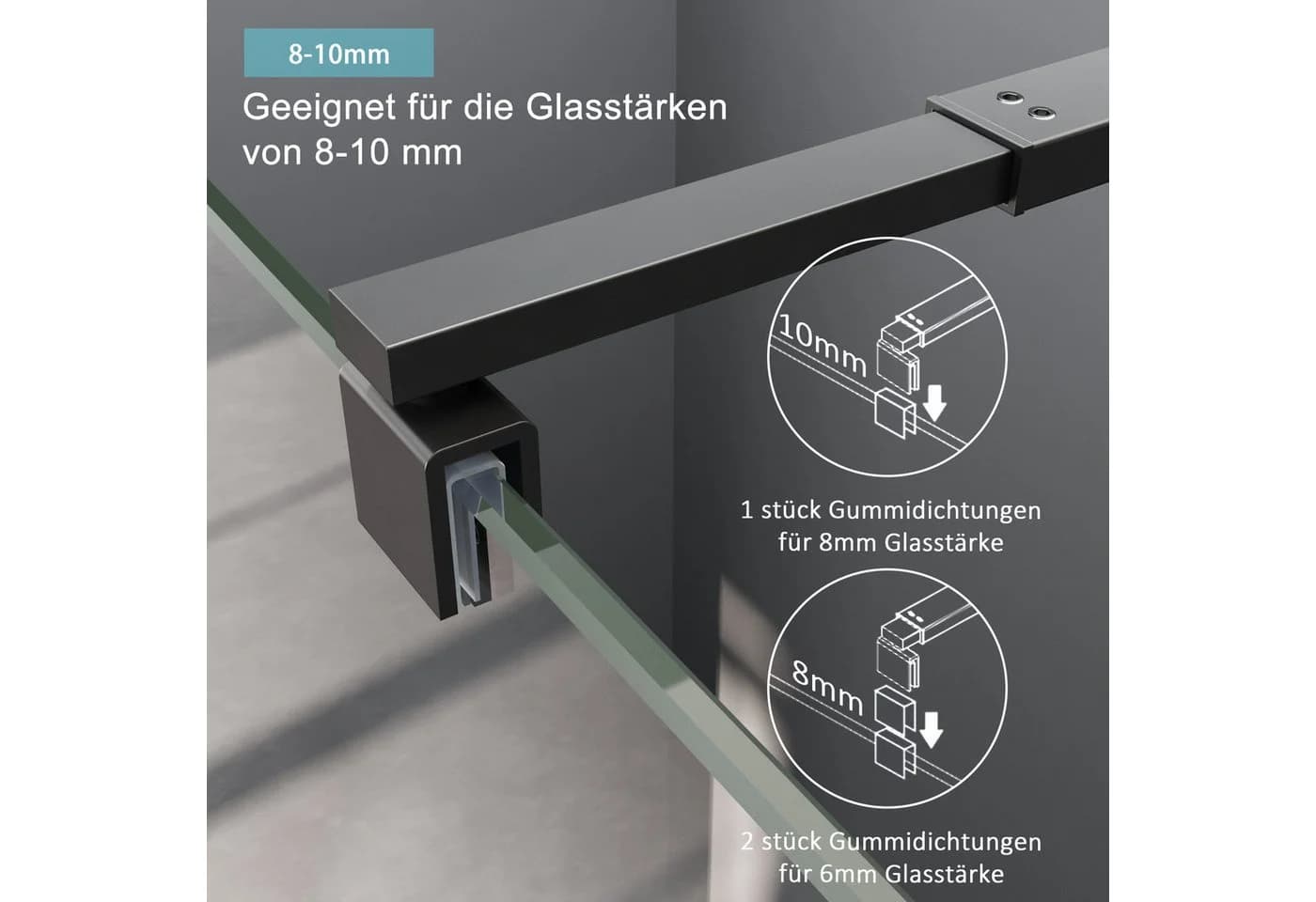 Boromal Duschwand-Stabilisationsstange Schwarz Chrom 73-123cm - Bild 5