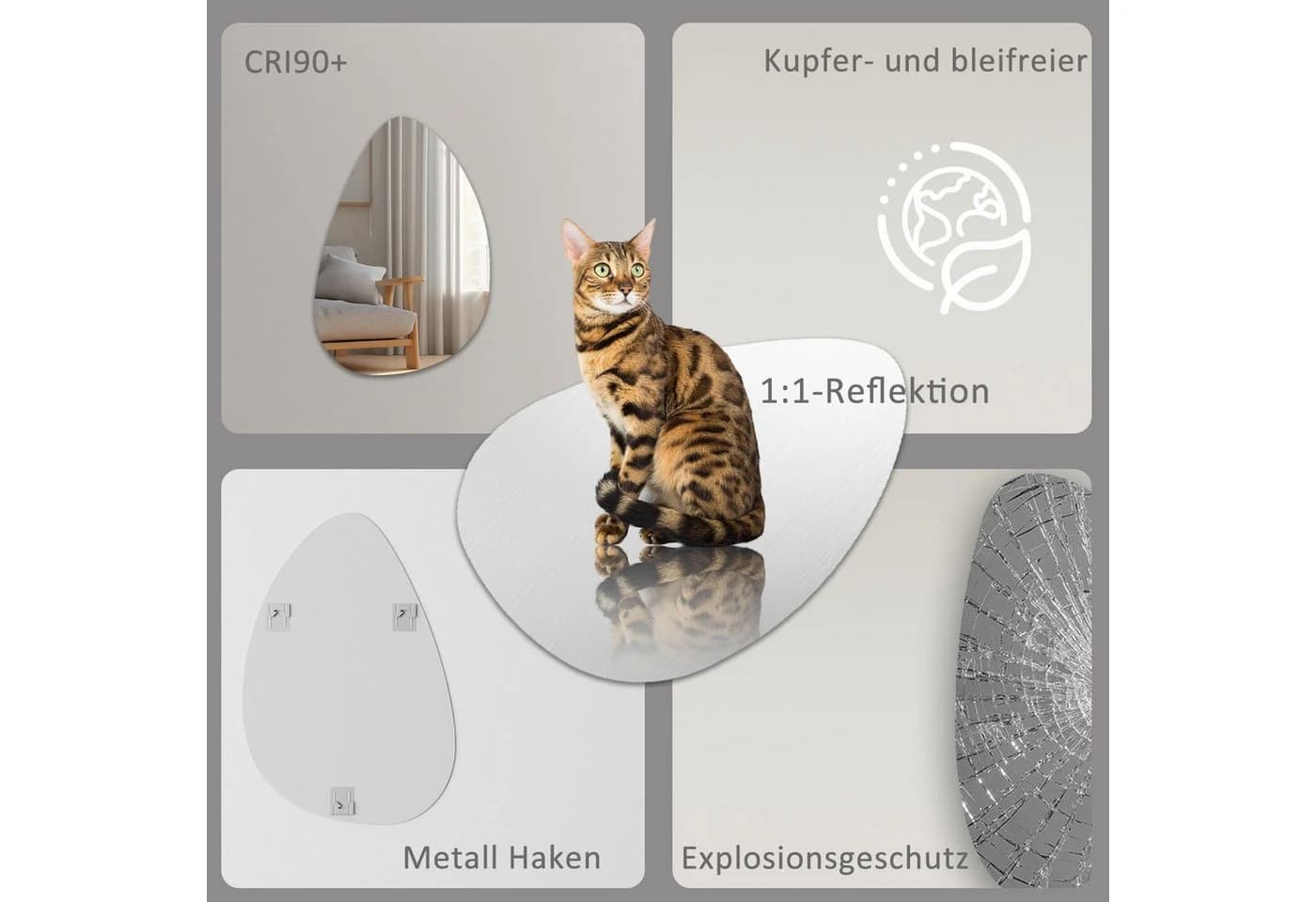 WDWRITTI Asymmetrischer Wandspiegel Rahmenlos HD Glas - Bild 3