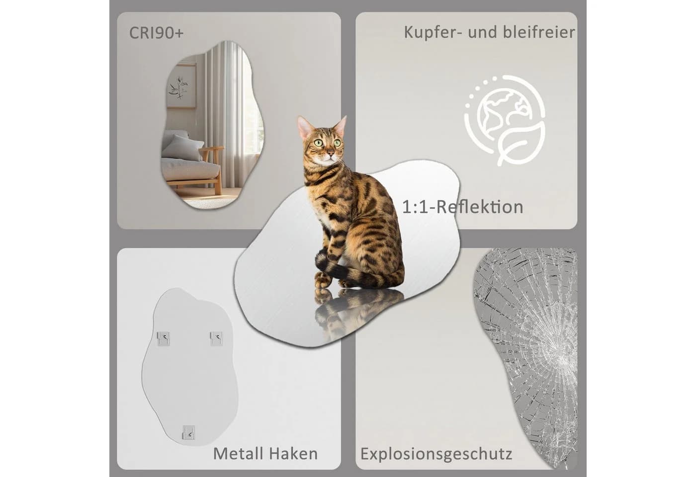 WDWRITTI Asymmetrischer Wandspiegel Wolke 62x90cm HD Spiegel - Bild 3