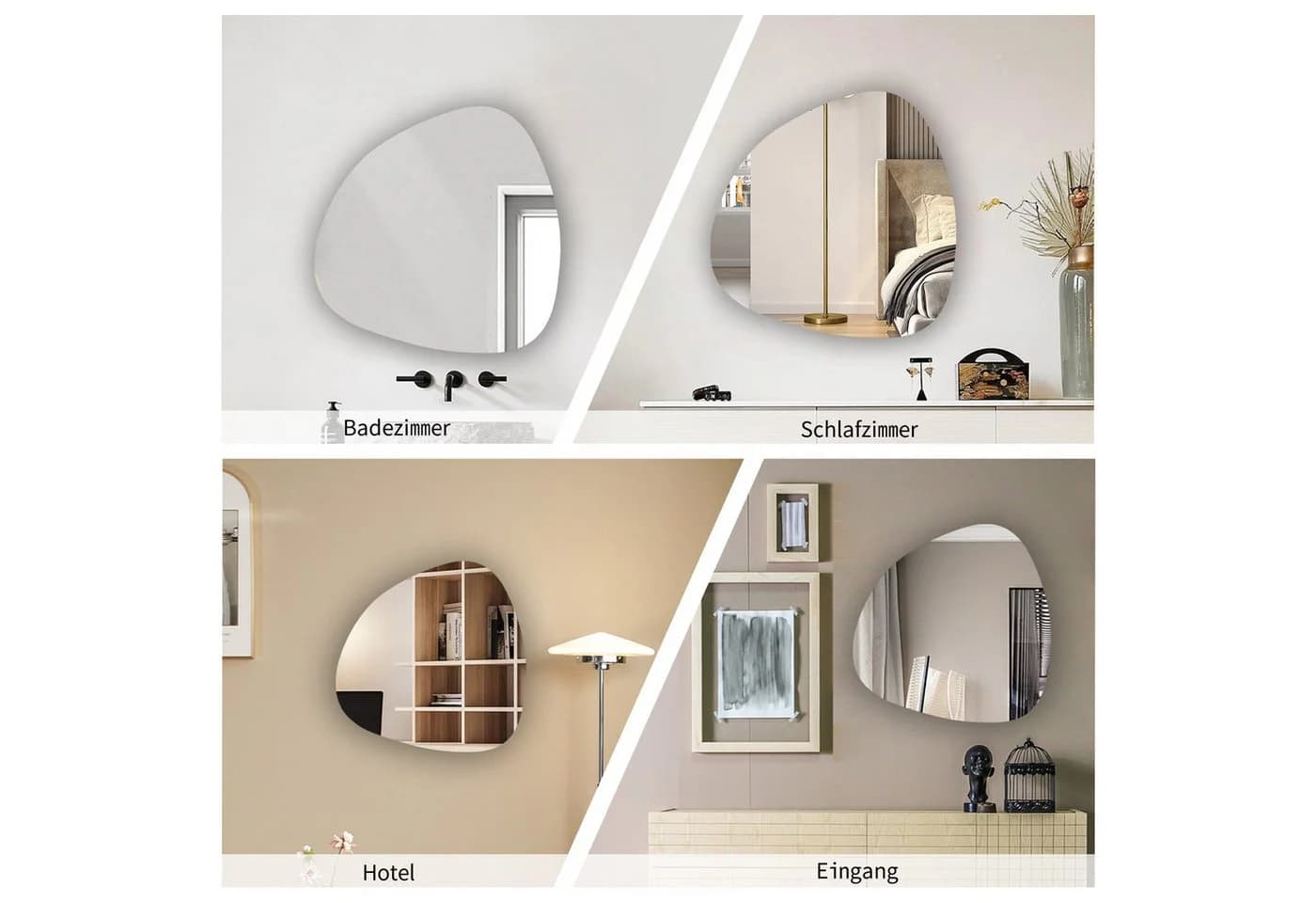 WDWRITTI Asymmetrischer Wandspiegel Steinform Silber HD Glas - Bild 4