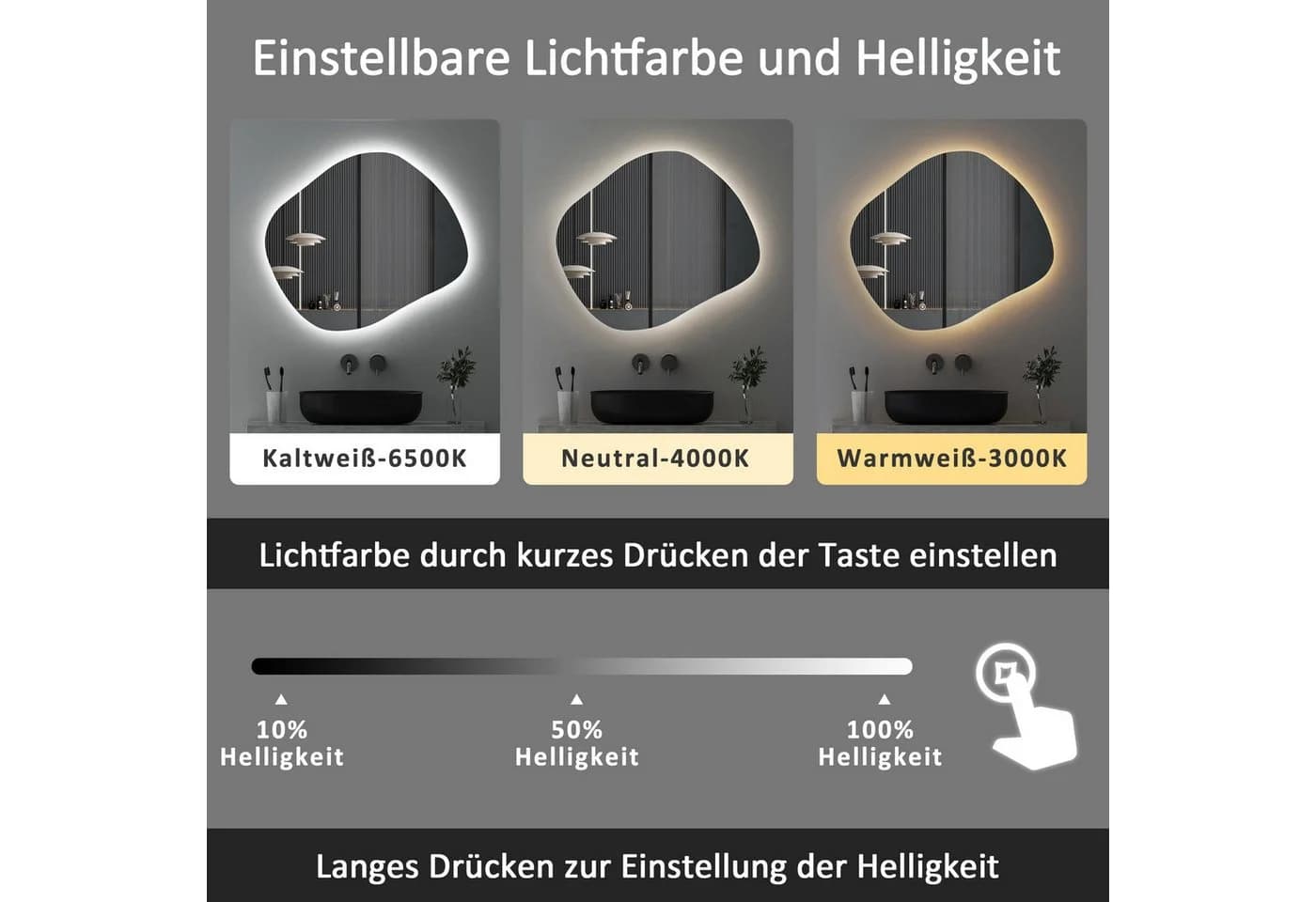 WDWRITTI LED Badspiegel mit Beleuchtung, HD-Glas, Dimmbar, IP44 - Bild 4