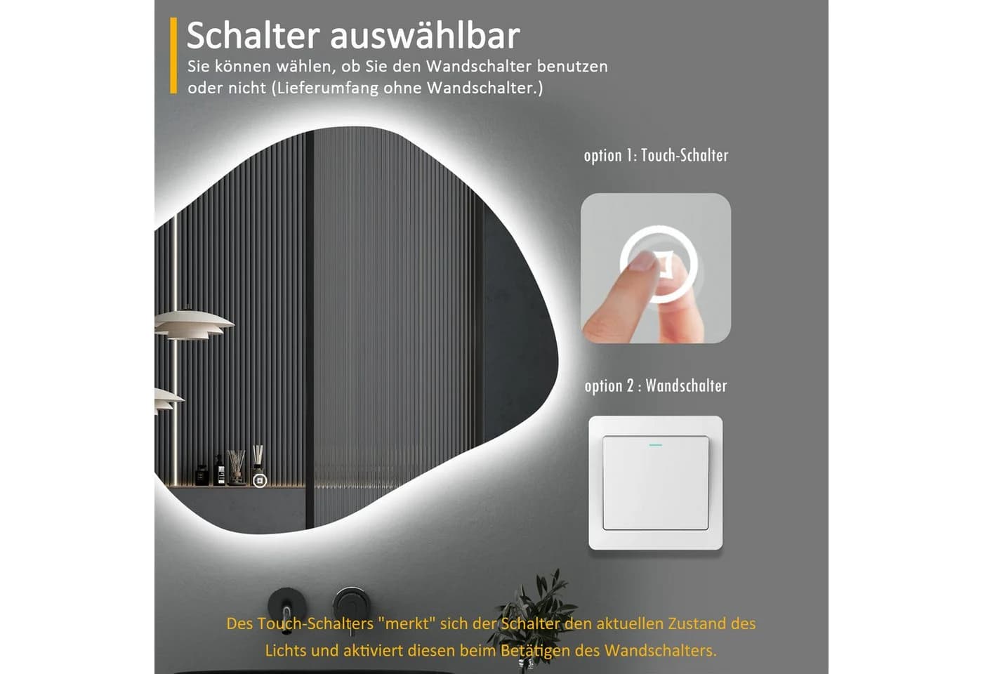 WDWRITTI LED Badspiegel mit Beleuchtung, HD-Glas, Dimmbar, IP44 - Bild 5