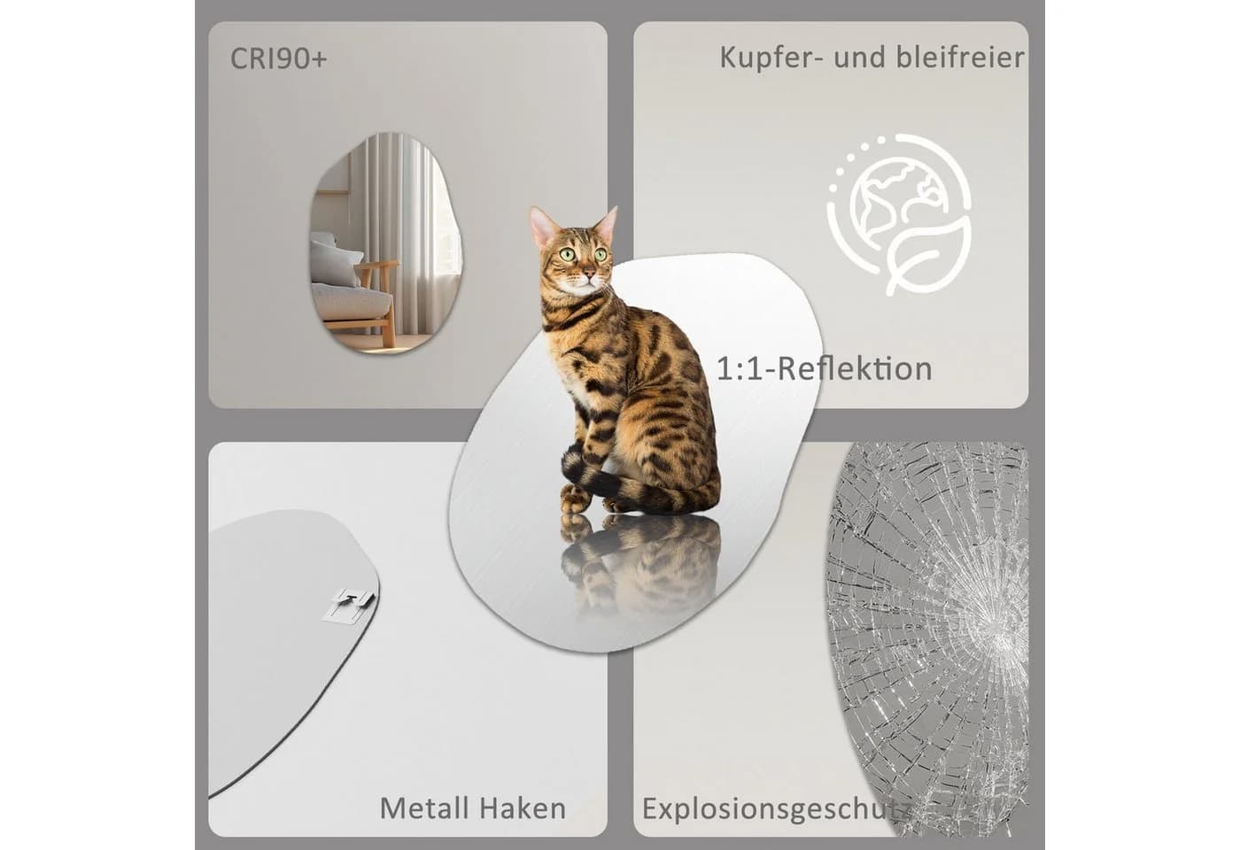 WDWRITTI Asymmetrischer Wandspiegel Kieselstein HD Glas - Bild 3