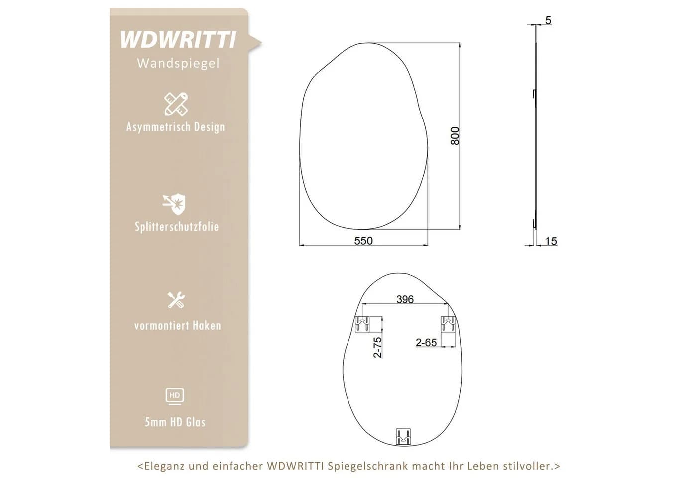WDWRITTI Asymmetrischer Wandspiegel Kieselstein HD Glas - Bild 4