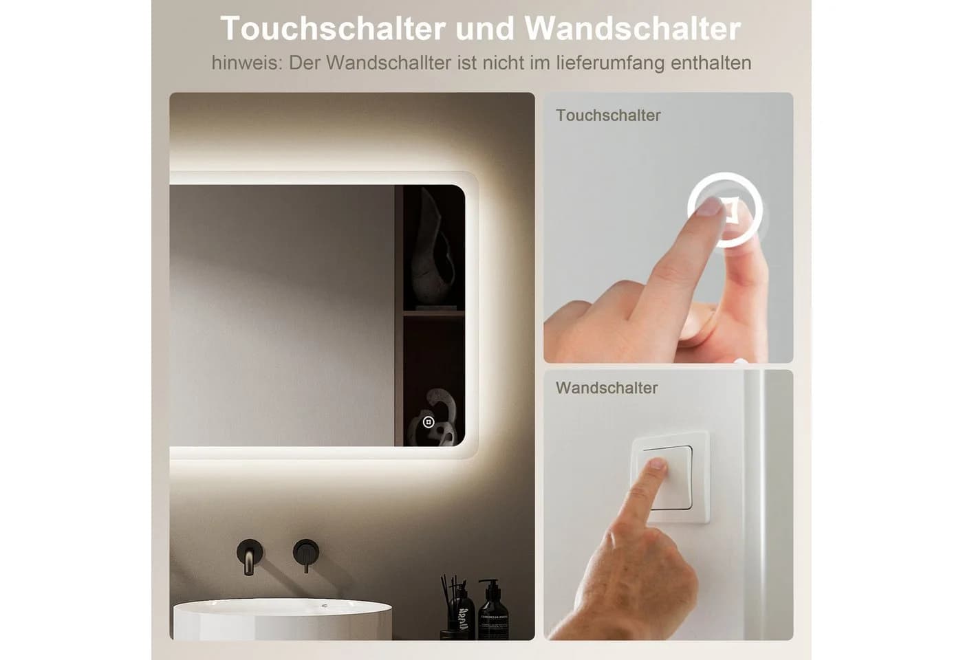 WDWRITTI Badezimmerspiegel LED Touch 3000K/4000K/6500K IP44 - Bild 5