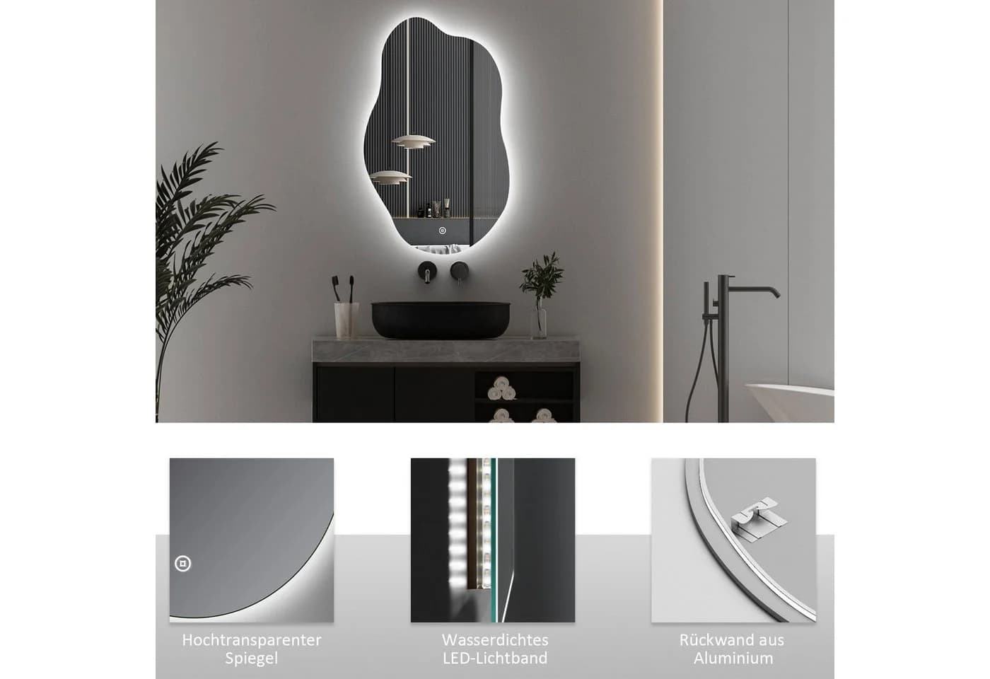 WDWRITTI Badspiegel mit LED-Beleuchtung, dimmbar, 3 Lichtfarben, IP44 - Bild 5