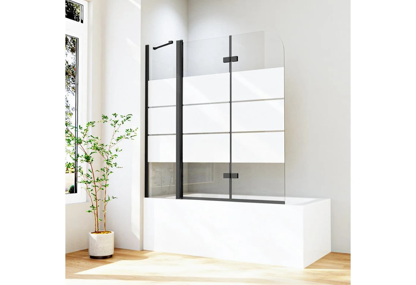 Hopibath Badewannenfaltwand Schwarz 6mm ESG Glas 180° Faltwand - Bild 2