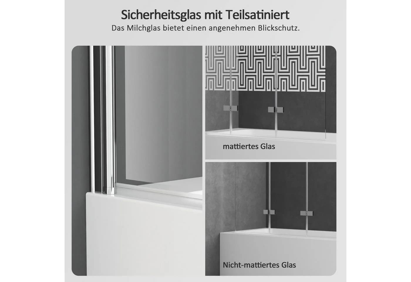 Boromal Badewannenaufsatz Duschwand 140x140cm 6mm ESG Chrom Rahmenlos - Bild 5