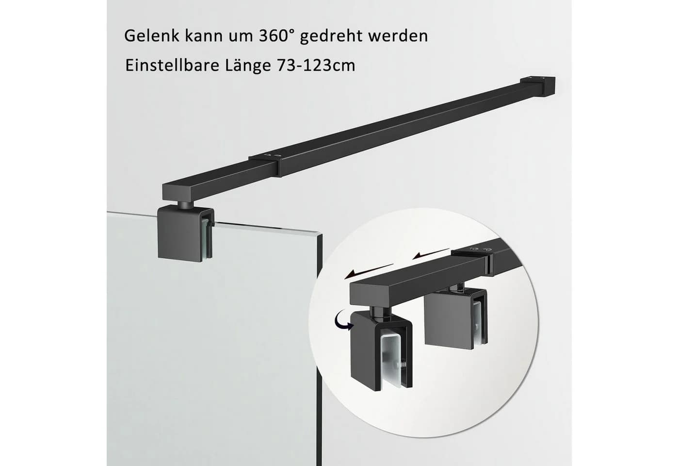 Hopibath Duschwand-Stabilisationsstange Chrom Schwarz 360° Drehbar - Bild 3