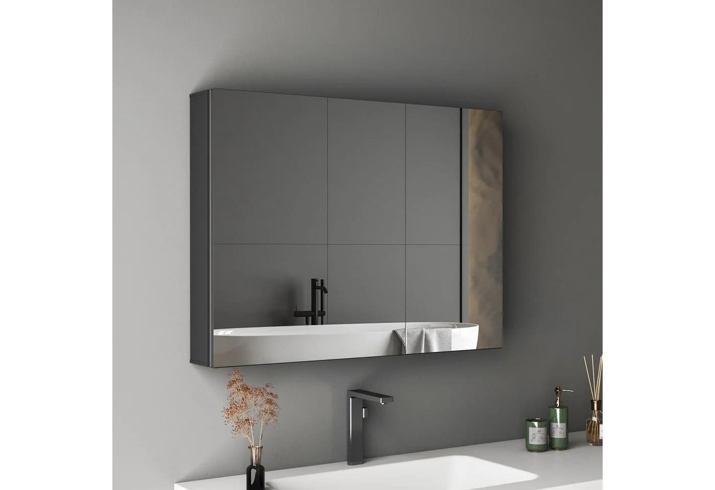 Hopibath Spiegelschrank 80 cm Schwarz Aluminium Doppelseitiger Spiegel - Bild 2