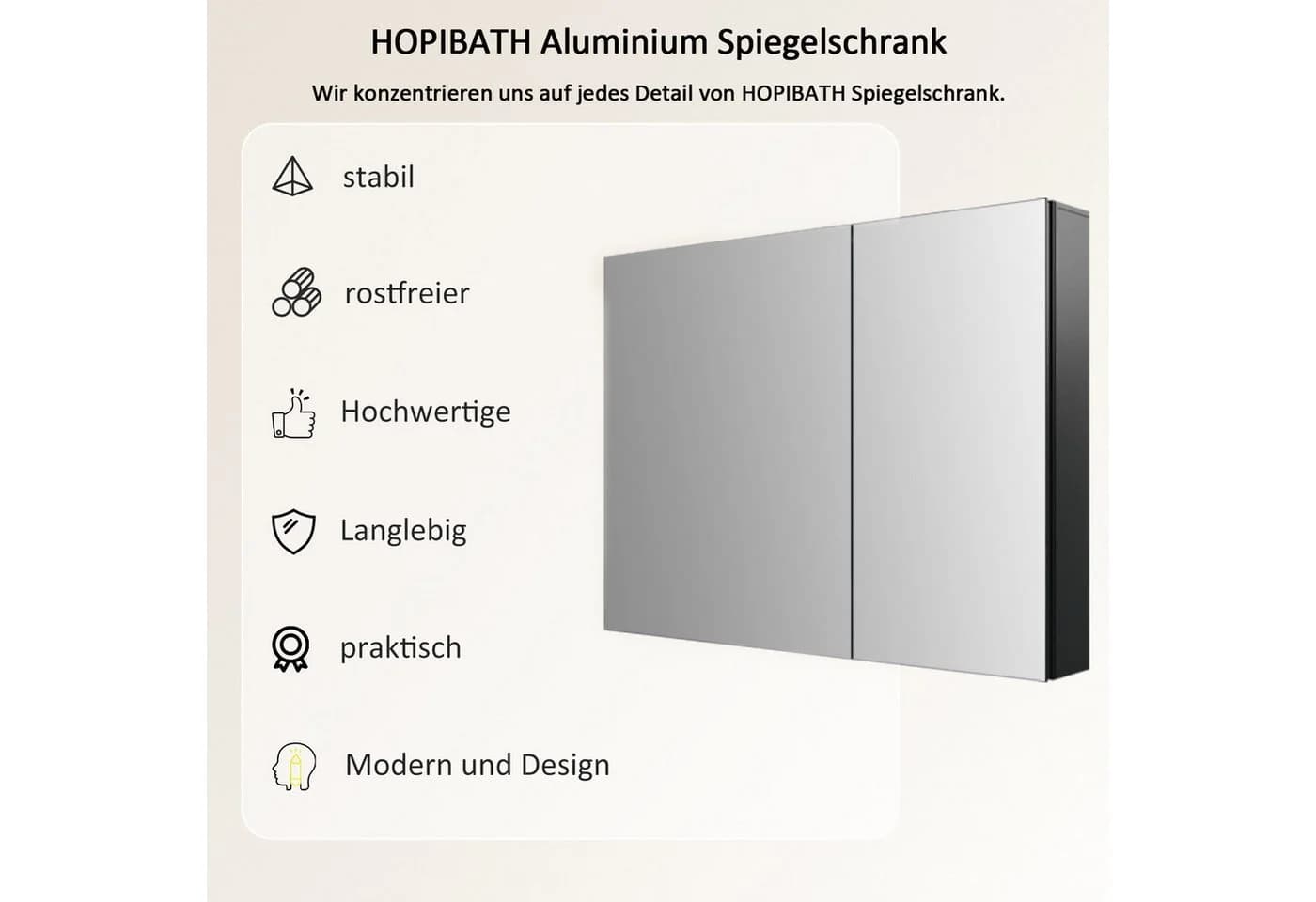 Hopibath Spiegelschrank 80 cm Schwarz Aluminium Doppelseitiger Spiegel - Bild 5