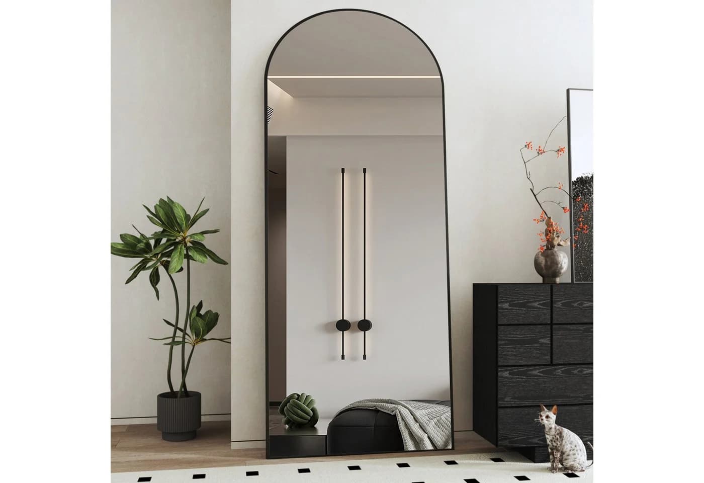 Ganzkörperspiegel in Schwarz, Rundbogen-Design - Bild 2