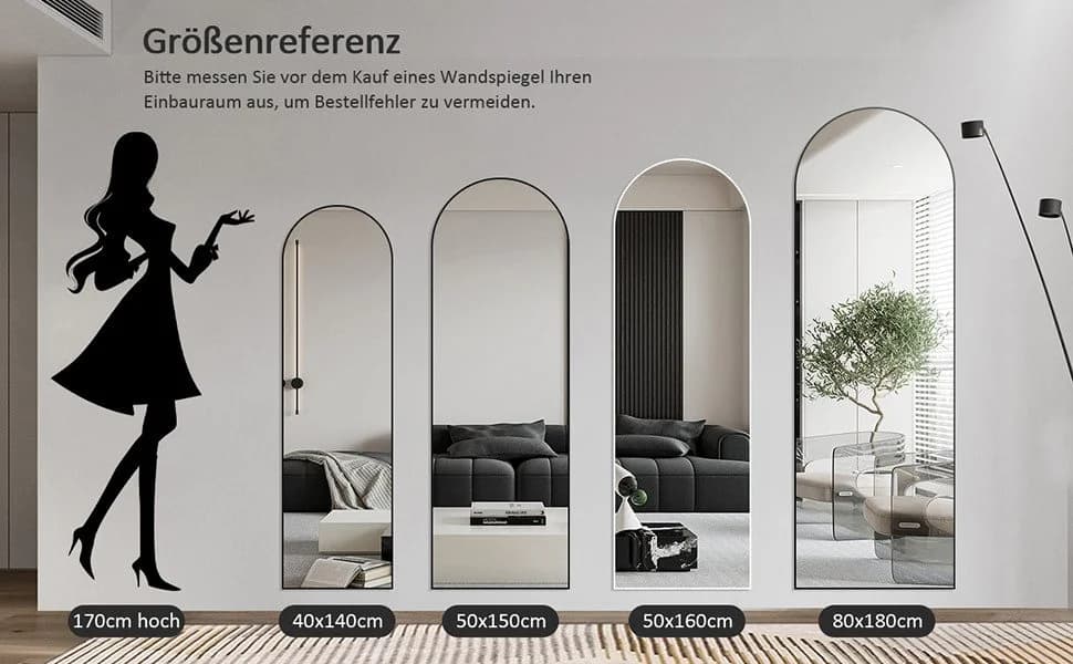 Ganzkörperspiegel in Schwarz, Rundbogen-Design - Bild 4