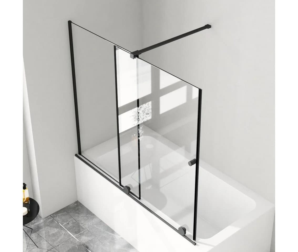 Boromal Badewannenaufsatz Schiebetür Duschtrennwand Glas Schwarz 70-125cm - Bild 2