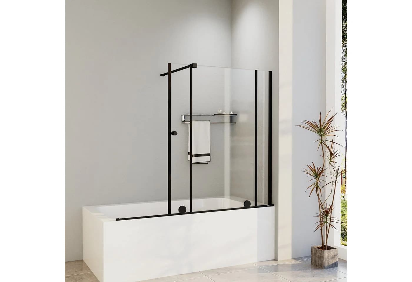 Hopibath Badewannenaufsatz Schiebetür Duschwand 6mm Sicherheitsglas Schwarz - Bild 2