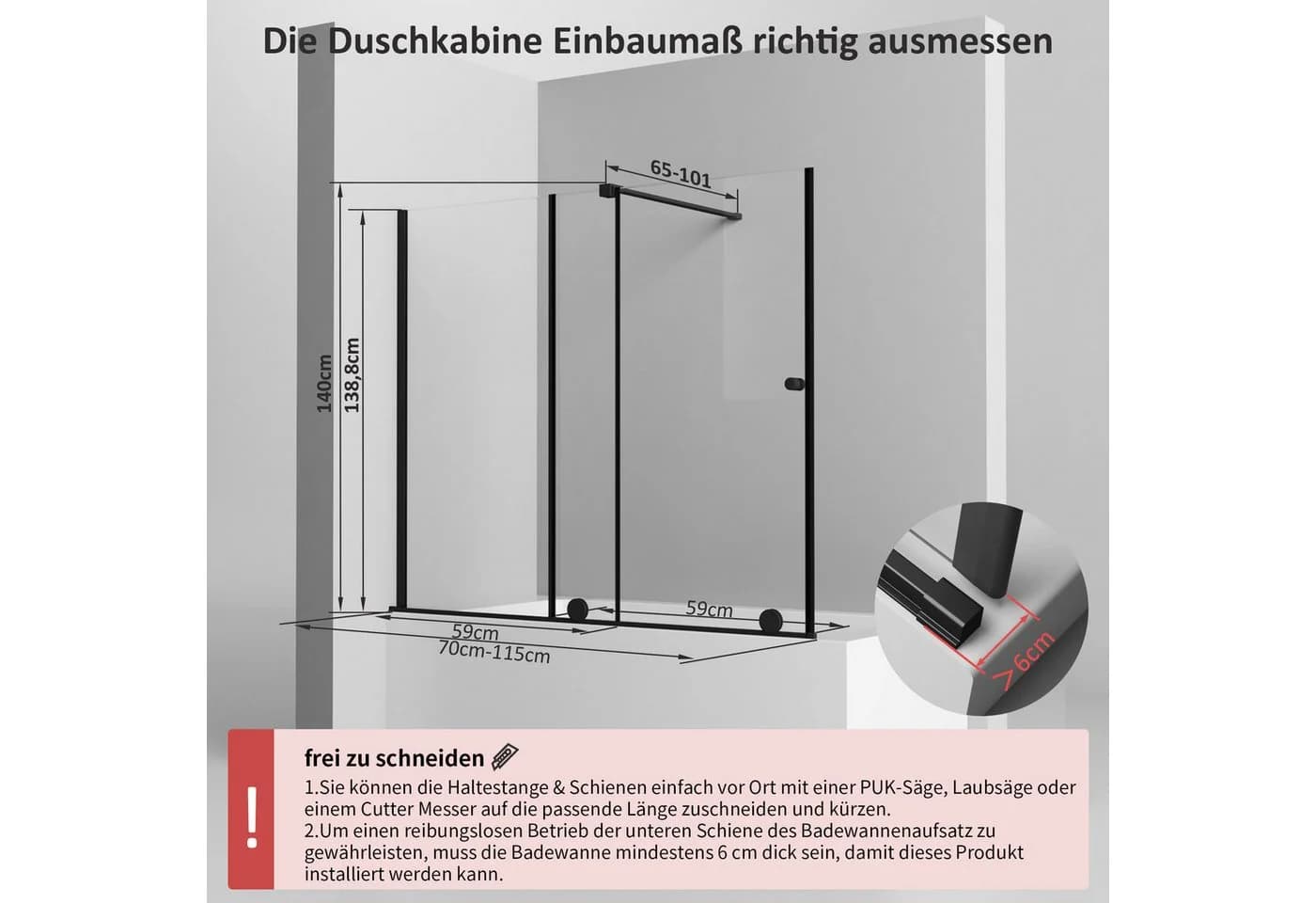Hopibath Badewannenaufsatz Schiebetür Duschwand 6mm Sicherheitsglas Schwarz - Bild 4