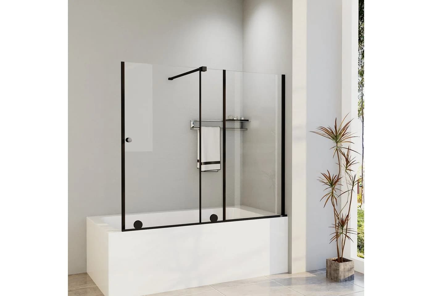 Hopibath Badewannenaufsatz Schiebetür Duschwand 6mm Sicherheitsglas Schwarz - Bild 5