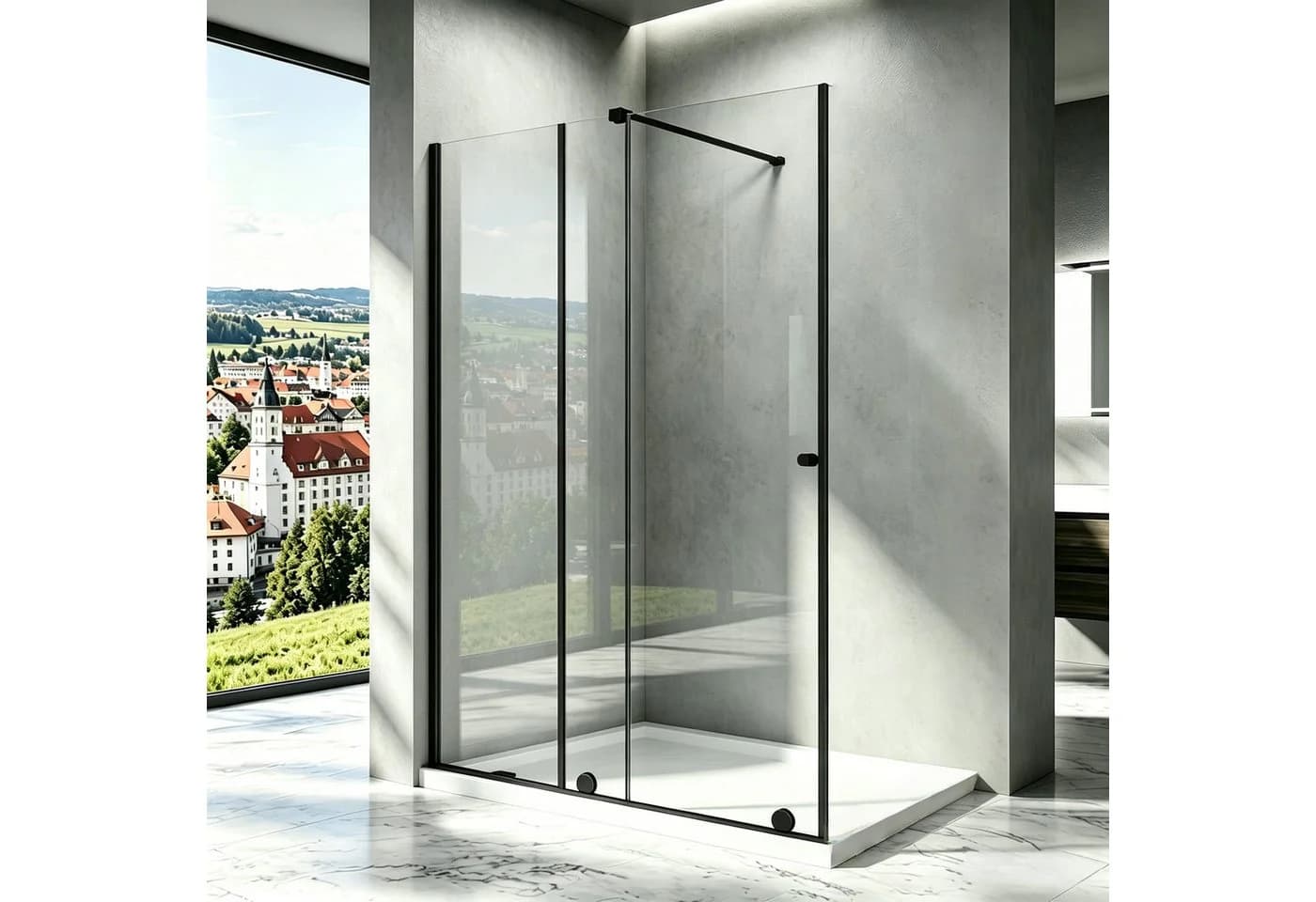 BOROMAL Duschwand Schiebetür Schwarz 6mm Sicherheitsglas - Bild 2