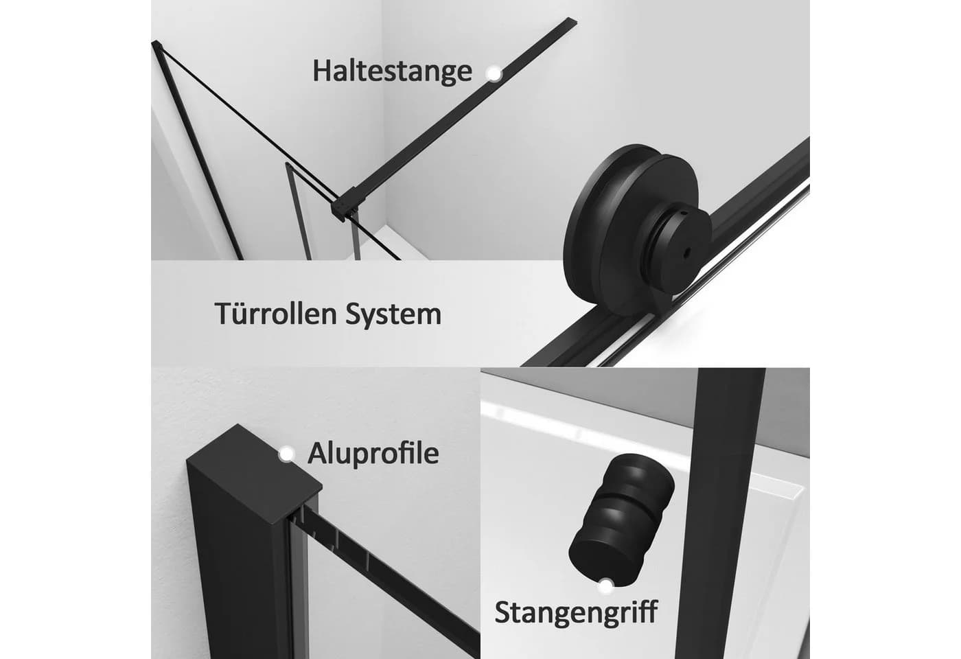 BOROMAL Duschwand Schiebetür Schwarz 6mm Sicherheitsglas - Bild 5